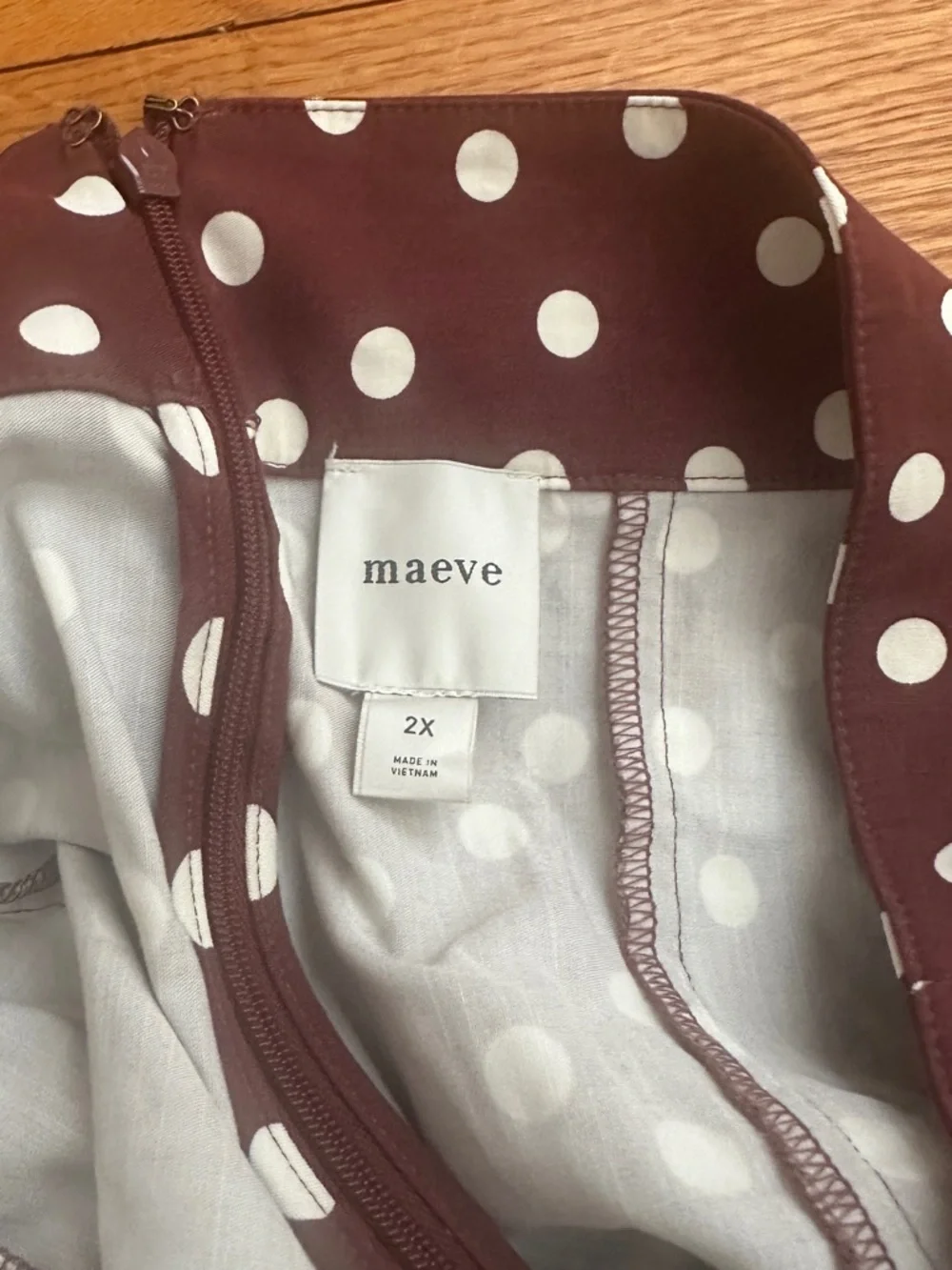 Maeve Brownish Burgundy and White Polka Dot Halter Mini Dress - Picture 2 of 4